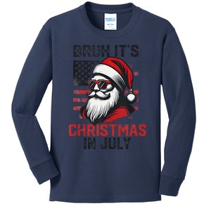 Bruh ItS Christmas In July Funny Summer Xmas American Flag Kids Long Sleeve Shirt