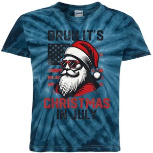 Bruh ItS Christmas In July Funny Summer Xmas American Flag Kids Tie-Dye T-Shirt