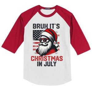 Bruh ItS Christmas In July Funny Summer Xmas American Flag Kids Colorblock Raglan Jersey