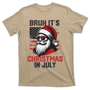 Bruh ItS Christmas In July Funny Summer Xmas American Flag T-Shirt