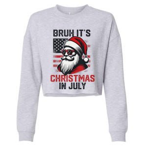 Bruh ItS Christmas In July Funny Summer Xmas American Flag Cropped Pullover Crew