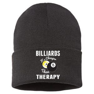 Billiards It's Cheaper Than Therapy Billiards Dad Gift For Father’s Day Sustainable Knit Beanie