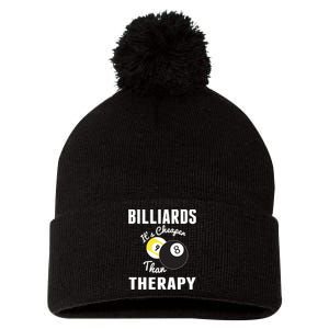 Billiards It's Cheaper Than Therapy Billiards Dad Gift For Father’s Day Pom Pom 12in Knit Beanie