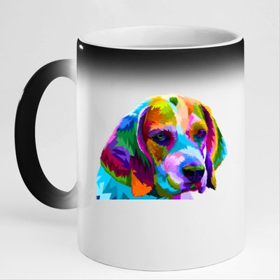 Beagle In Colorful Pop Art Design For Dog Owners Funny Gift 11oz Black Color Changing Mug