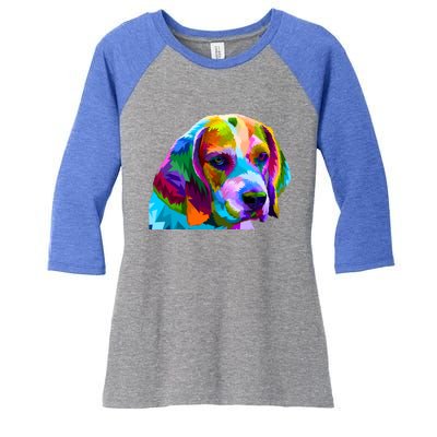 Beagle In Colorful Pop Art Design For Dog Owners Funny Gift Women's Tri-Blend 3/4-Sleeve Raglan Shirt