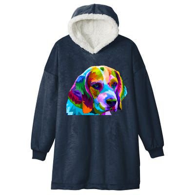 Beagle In Colorful Pop Art Design For Dog Owners Funny Gift Hooded Wearable Blanket