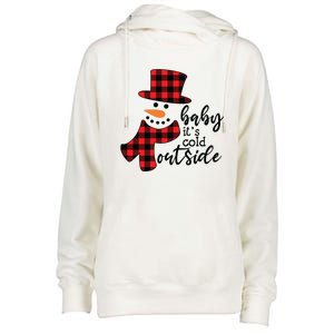 Baby It's Cold Outside Snowman Buffalo Plaid Pajama Xmas Gift Womens Funnel Neck Pullover Hood