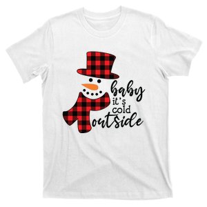 Baby It's Cold Outside Snowman Buffalo Plaid Pajama Xmas Gift T-Shirt