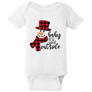 Baby It's Cold Outside Snowman Buffalo Plaid Pajama Xmas Gift Baby Bodysuit