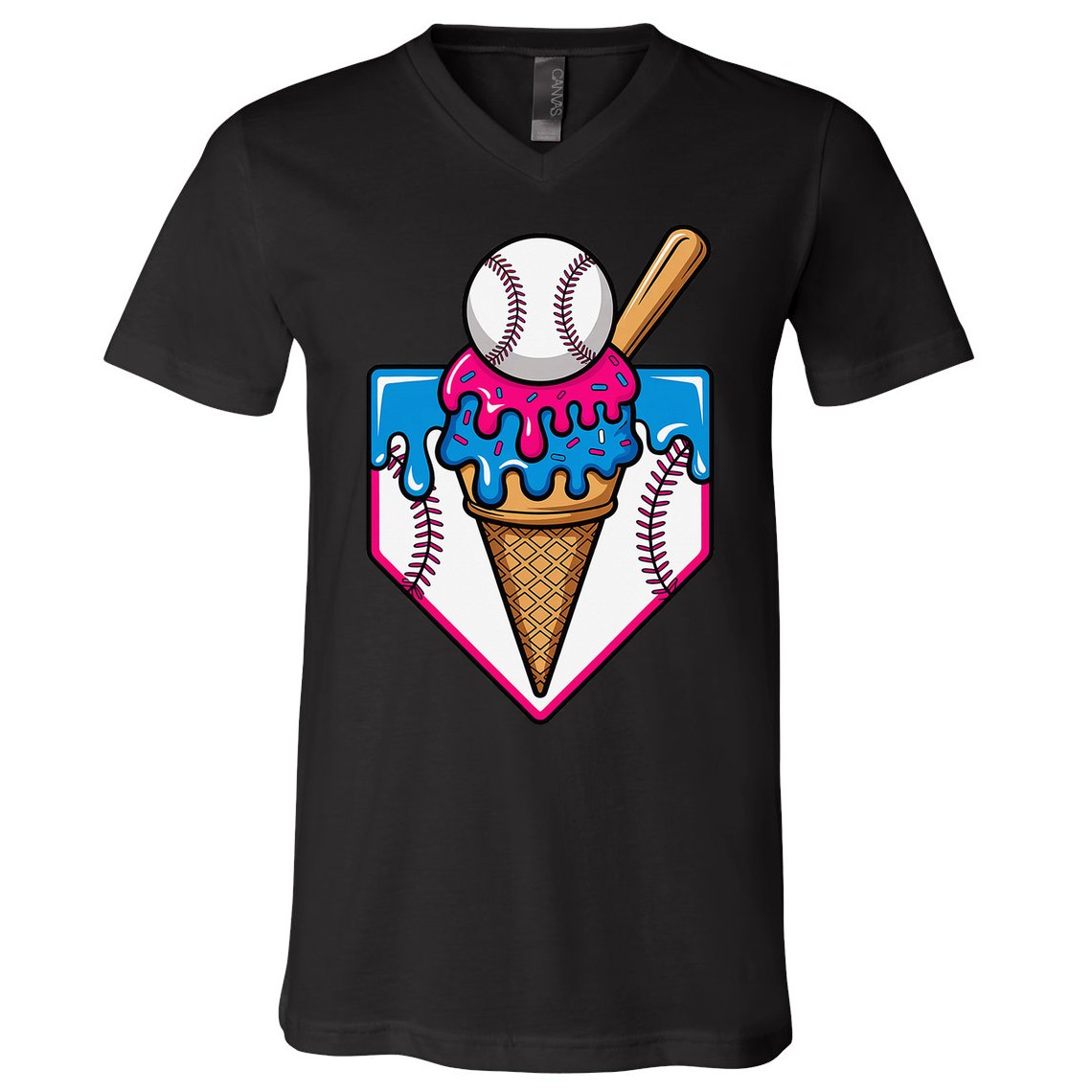 Baseball Ice Cream Dripping Drip V-Neck T-Shirt