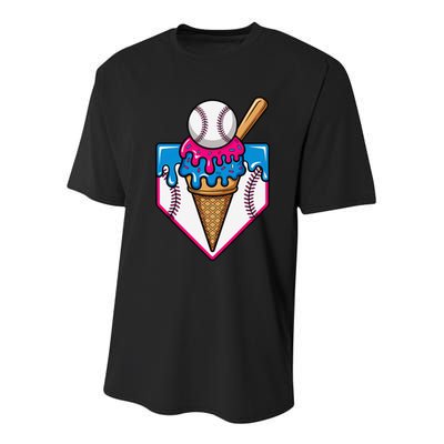 Baseball Ice Cream Dripping Drip Youth Performance Sprint T-Shirt