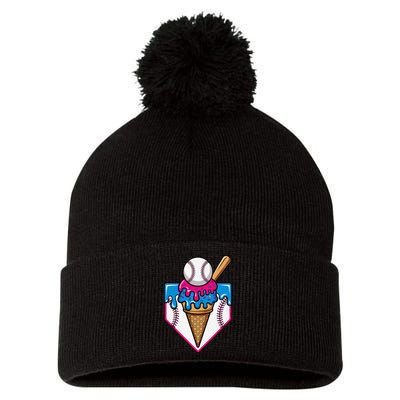 Baseball Ice Cream Dripping Drip Pom Pom 12in Knit Beanie