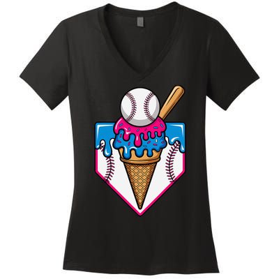Baseball Ice Cream Dripping Drip Women's V-Neck T-Shirt