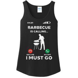 Barbecue Is Calling I Must Go Funny Bbq Grill Ladies Essential Tank