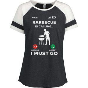 Barbecue Is Calling I Must Go Funny Bbq Grill Enza Ladies Jersey Colorblock Tee