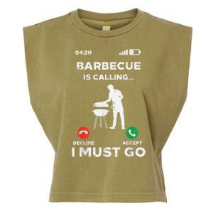 Barbecue Is Calling I Must Go Funny Bbq Grill Garment-Dyed Women's Muscle Tee