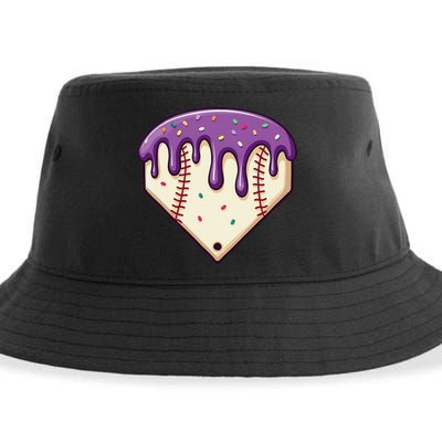 Baseball Ice Cream Dripping Baseball Home Plate Drip Sustainable Bucket Hat