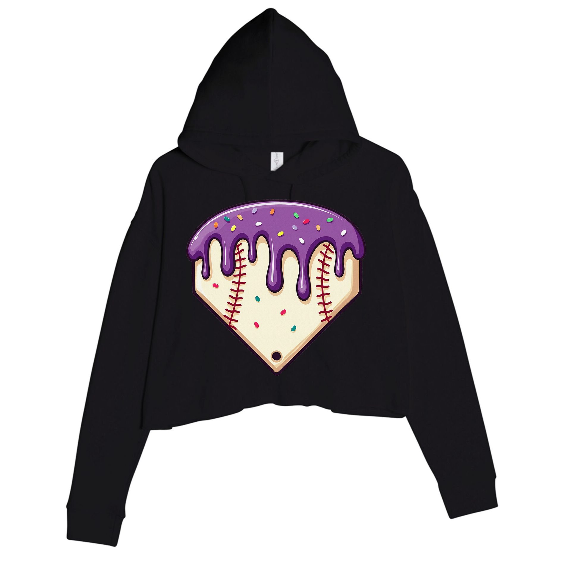Baseball Ice Cream Dripping Baseball Home Plate Drip Crop Fleece Hoodie