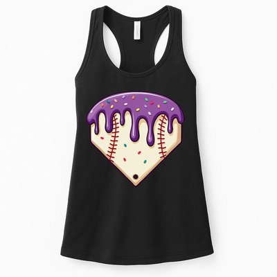 Baseball Ice Cream Dripping Baseball Home Plate Drip Womens Tank Top