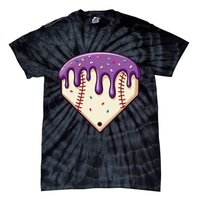 Baseball Ice Cream Dripping Baseball Home Plate Drip Tie-Dye T-Shirt