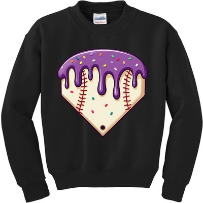 Baseball Ice Cream Dripping Baseball Home Plate Drip Kids Sweatshirt