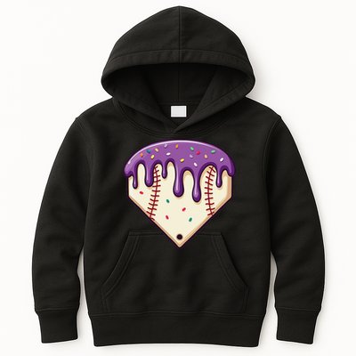 Baseball Ice Cream Dripping Baseball Home Plate Drip Kids Hoodie