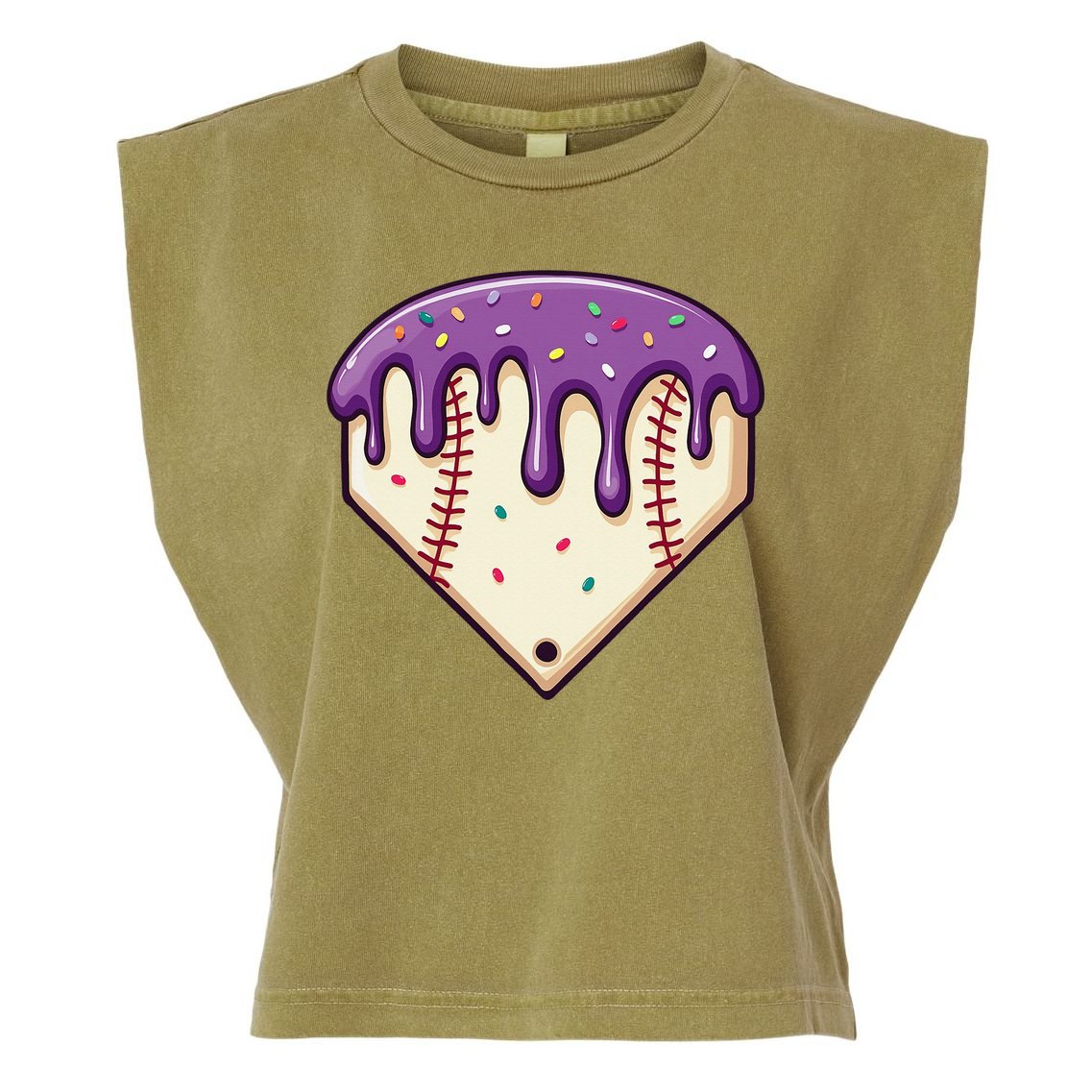 Baseball Ice Cream Dripping Baseball Home Plate Drip Garment-Dyed Women's Muscle Tee