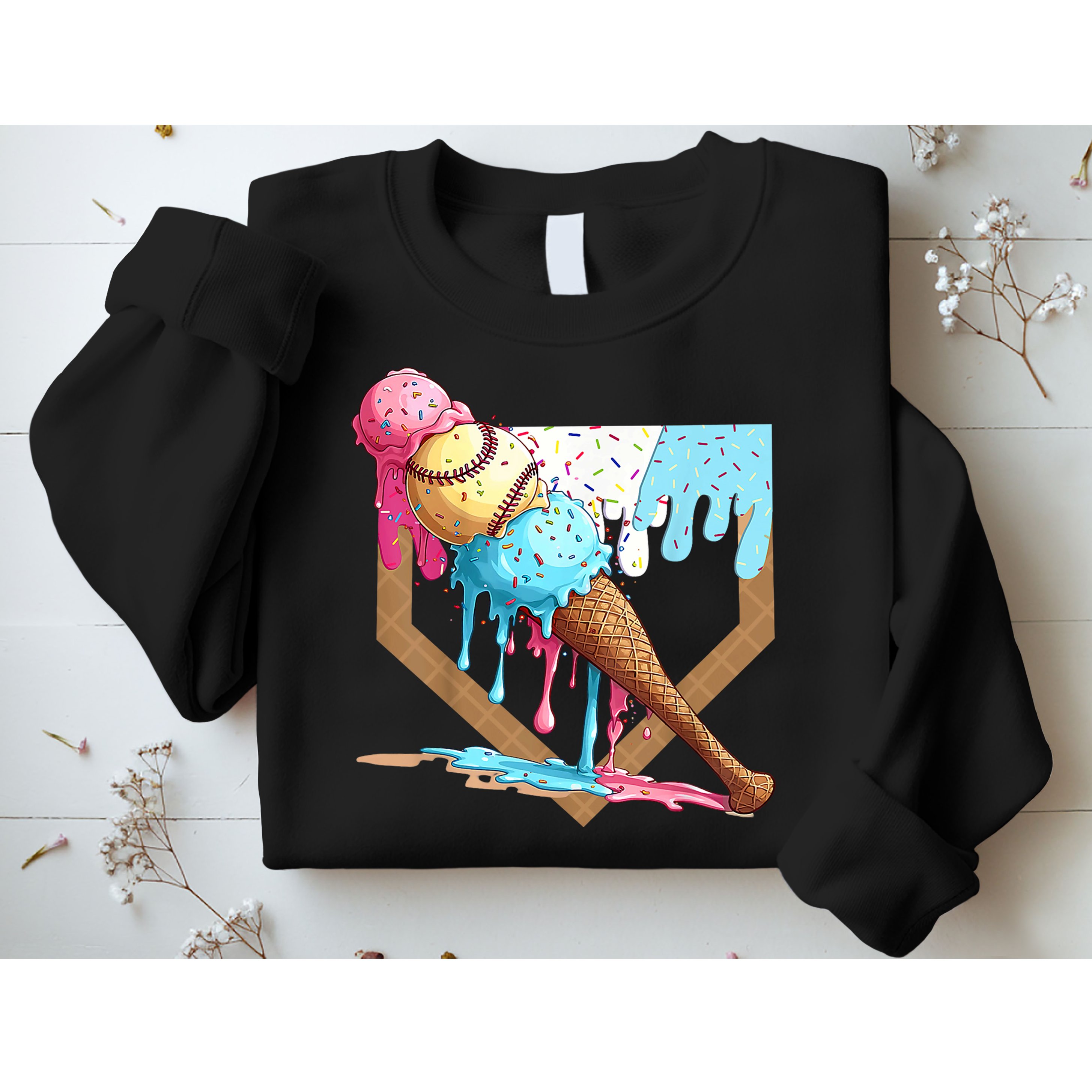 Baseball Ice Cream Dripping Baseball Home Plate Drip Sweatshirt
