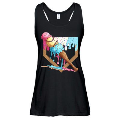 Baseball Ice Cream Dripping Baseball Home Plate Drip Ladies Essential Flowy Tank