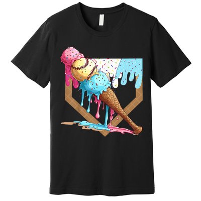Baseball Ice Cream Dripping Baseball Home Plate Drip Premium T-Shirt
