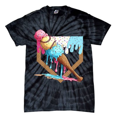 Baseball Ice Cream Dripping Baseball Home Plate Drip Tie-Dye T-Shirt