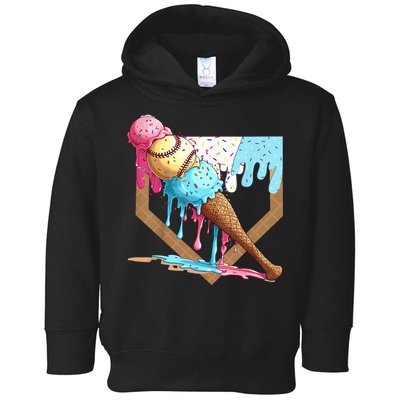 Baseball Ice Cream Dripping Baseball Home Plate Drip Toddler Hoodie