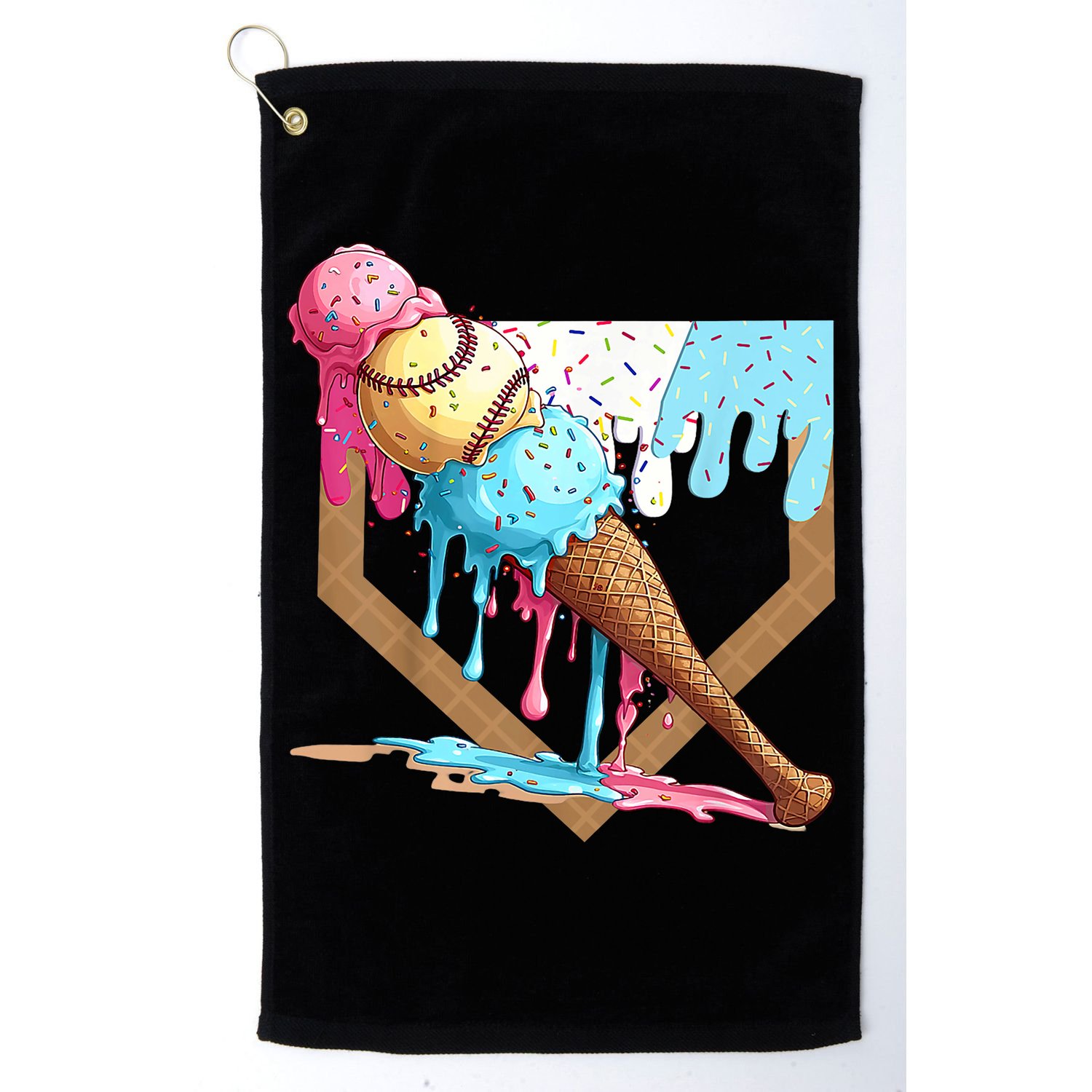 Baseball Ice Cream Dripping Baseball Home Plate Drip Golf Towel