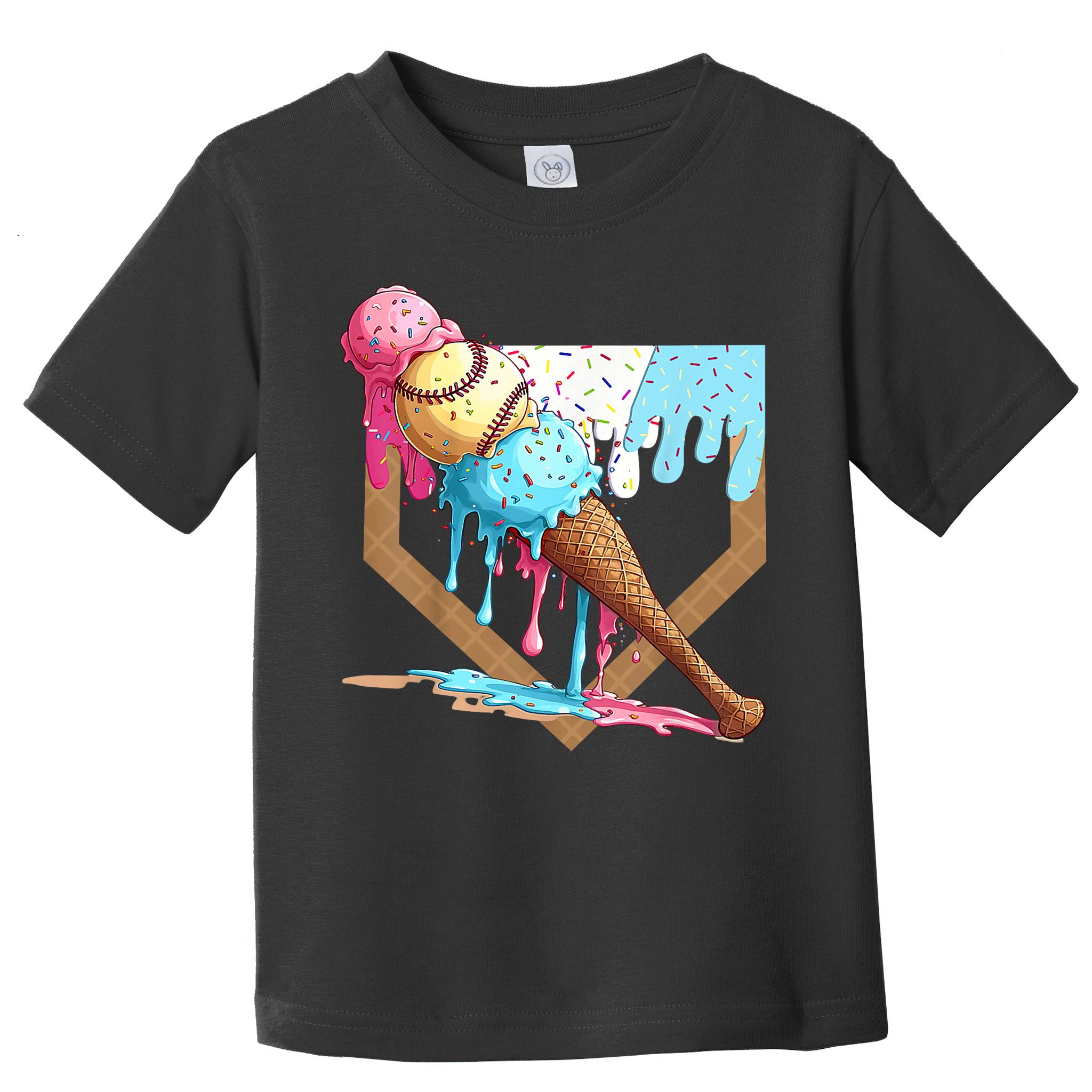 Baseball Ice Cream Dripping Baseball Home Plate Drip Toddler T-Shirt