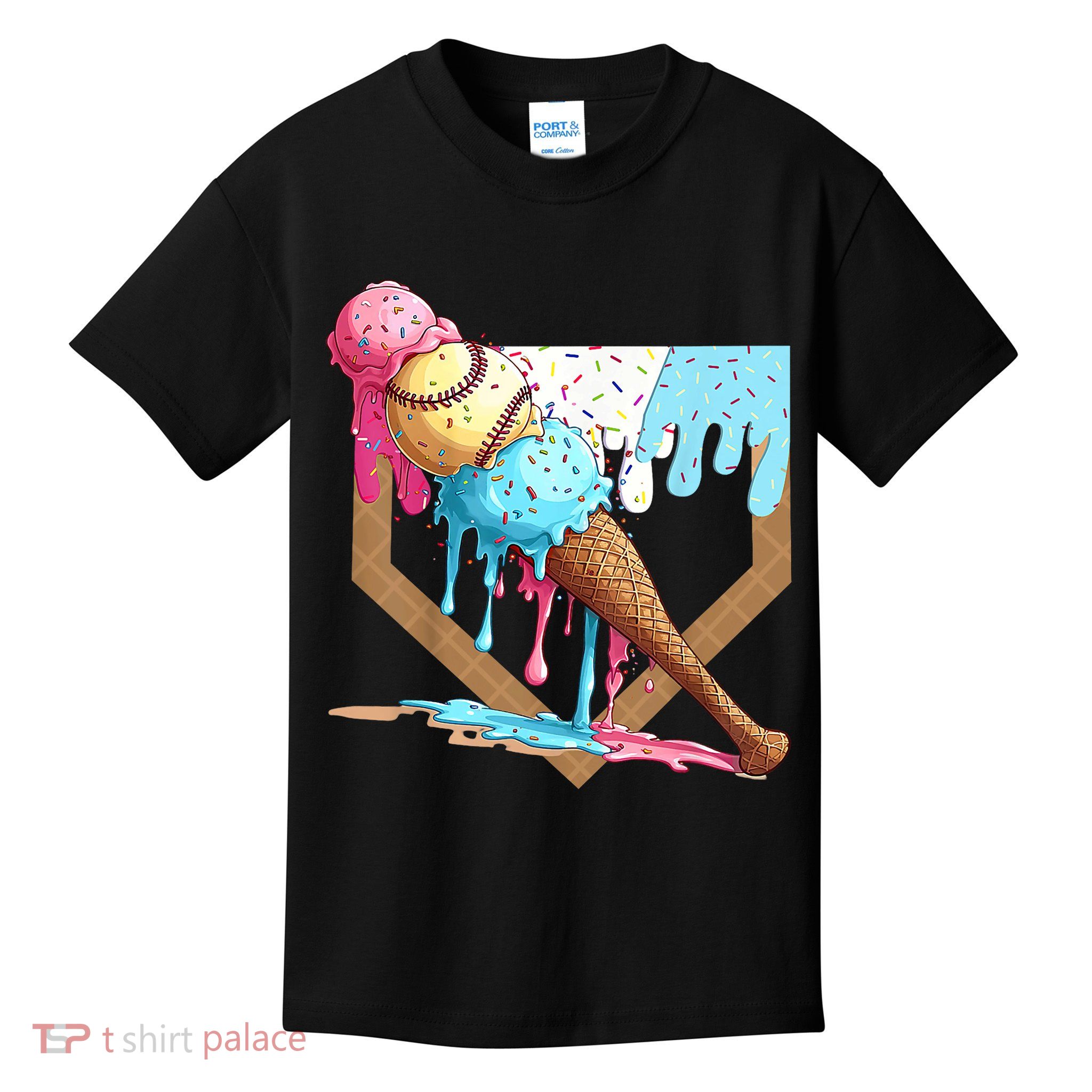 Baseball Ice Cream Dripping Baseball Home Plate Drip Kids T-Shirt