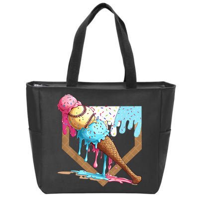 Baseball Ice Cream Dripping Baseball Home Plate Drip Zip Tote Bag