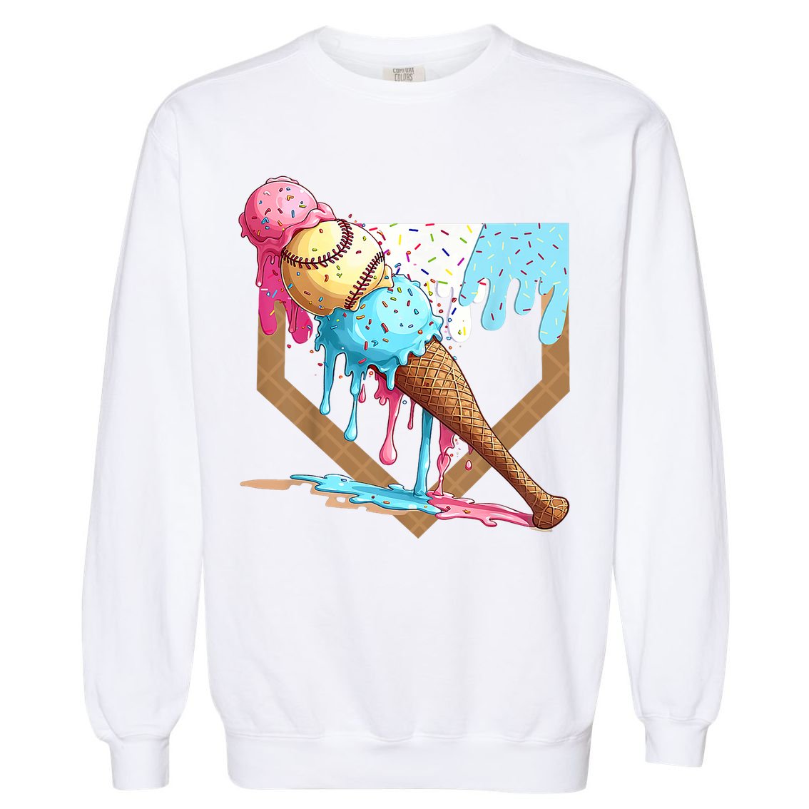 Baseball Ice Cream Dripping Baseball Home Plate Drip Garment-Dyed Sweatshirt