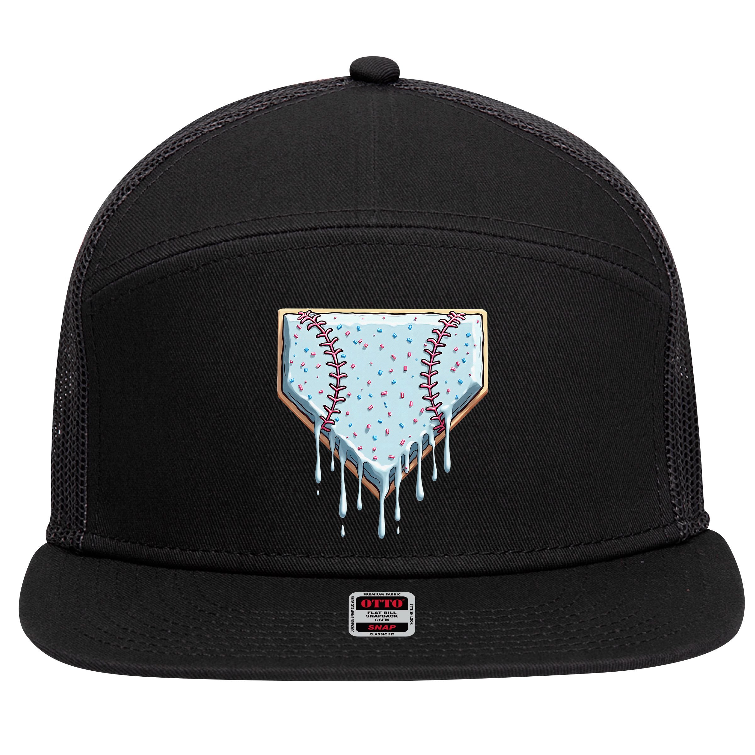 Baseball Ice Cream Dripping Women 7 Panel Mesh Trucker Snapback Hat