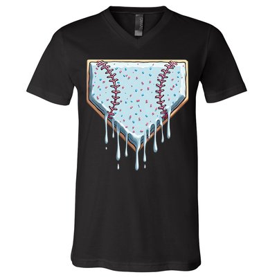 Baseball Ice Cream Dripping Women V-Neck T-Shirt