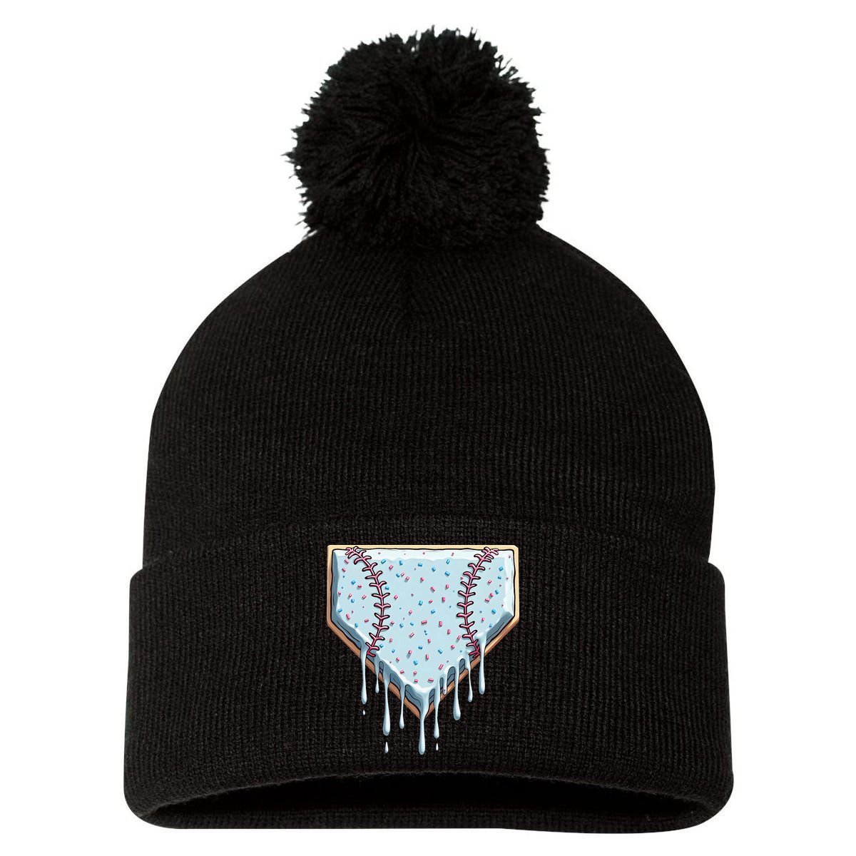 Baseball Ice Cream Dripping Women Pom Pom 12in Knit Beanie