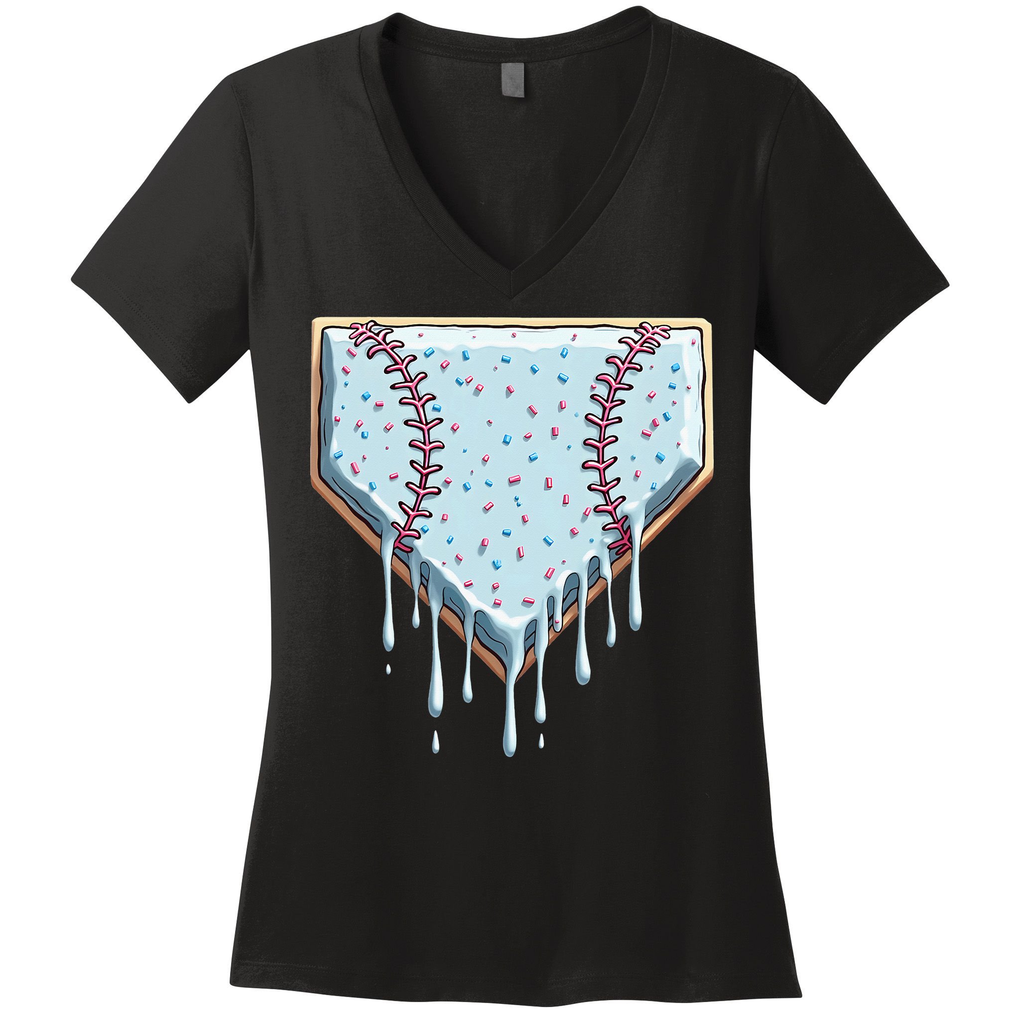 Baseball Ice Cream Dripping Women Women's V-Neck T-Shirt