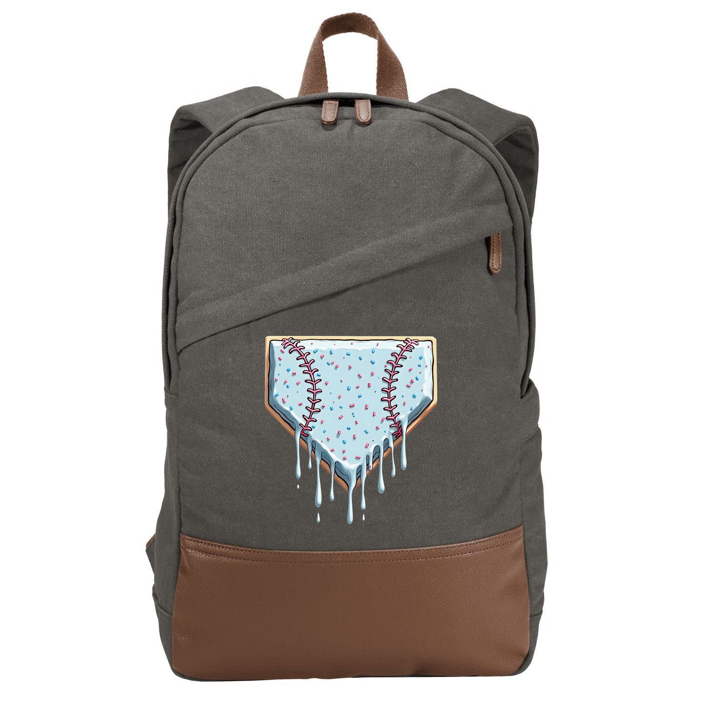 Baseball Ice Cream Dripping Women Cotton Canvas Backpack