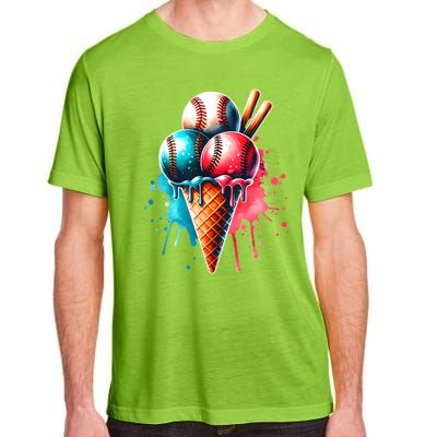 Baseball Ice Cream Watercolor Sports Lover Ice Cream Cone Adult ChromaSoft Performance T-Shirt