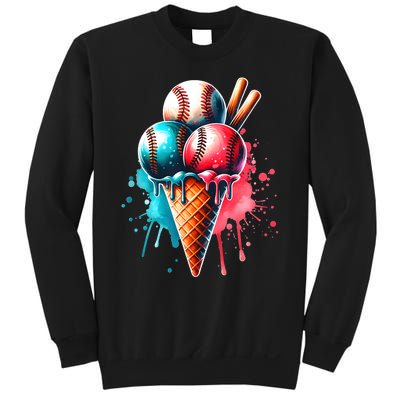 Baseball Ice Cream Watercolor Sports Lover Ice Cream Cone Sweatshirt