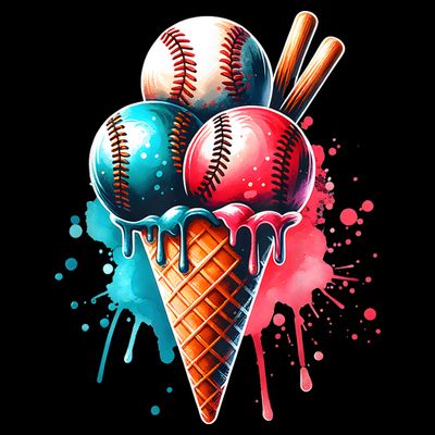 Baseball Ice Cream Watercolor Sports Lover Ice Cream Cone T-Shirt