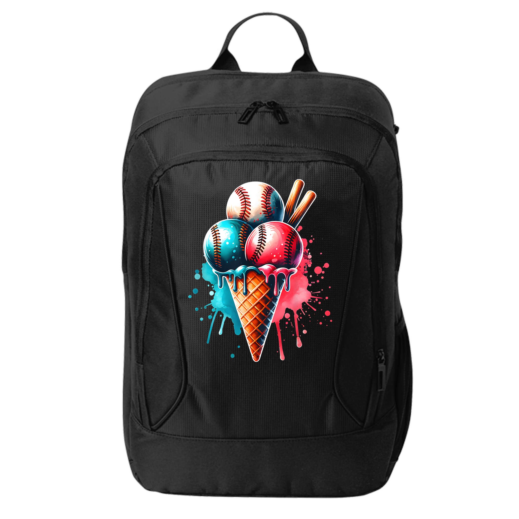 Baseball Ice Cream Watercolor Sports Lover Ice Cream Cone City Backpack