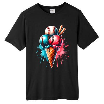 Baseball Ice Cream Watercolor Sports Lover Ice Cream Cone Tall Fusion ChromaSoft Performance T-Shirt