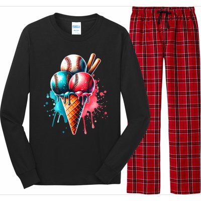 Baseball Ice Cream Watercolor Sports Lover Ice Cream Cone Long Sleeve Pajama Set