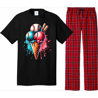 Baseball Ice Cream Watercolor Sports Lover Ice Cream Cone Pajama Set