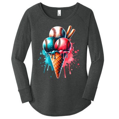 Baseball Ice Cream Watercolor Sports Lover Ice Cream Cone Women's Perfect Tri Tunic Long Sleeve Shirt